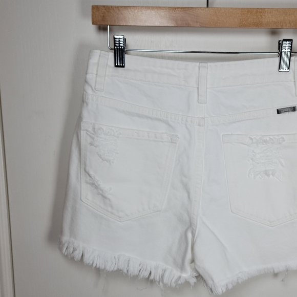 KanCan You Only Live Once White Denim Distressed High Rise Shorts Size Medium - Picture 7 of 8